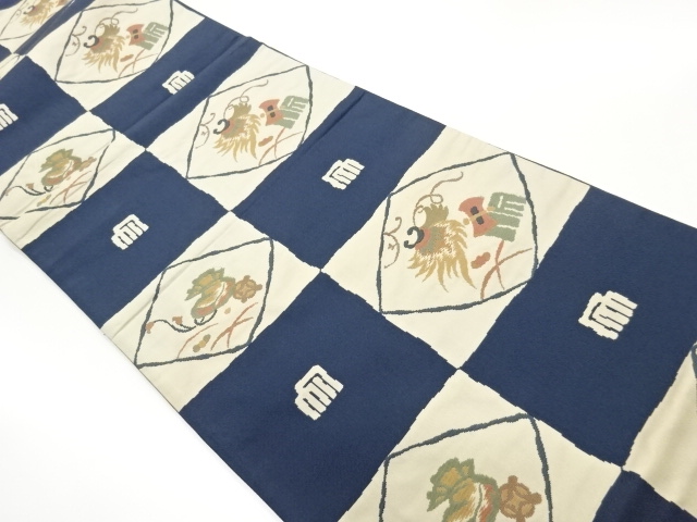 JAPANESE FUKURO OBI / WOVEN GENJIKO & CHECKERED